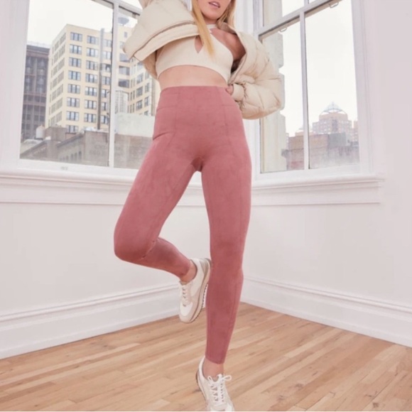 SPANX High Waist Faux Suede Leggings, Rich Rose - Picture 1 of 8